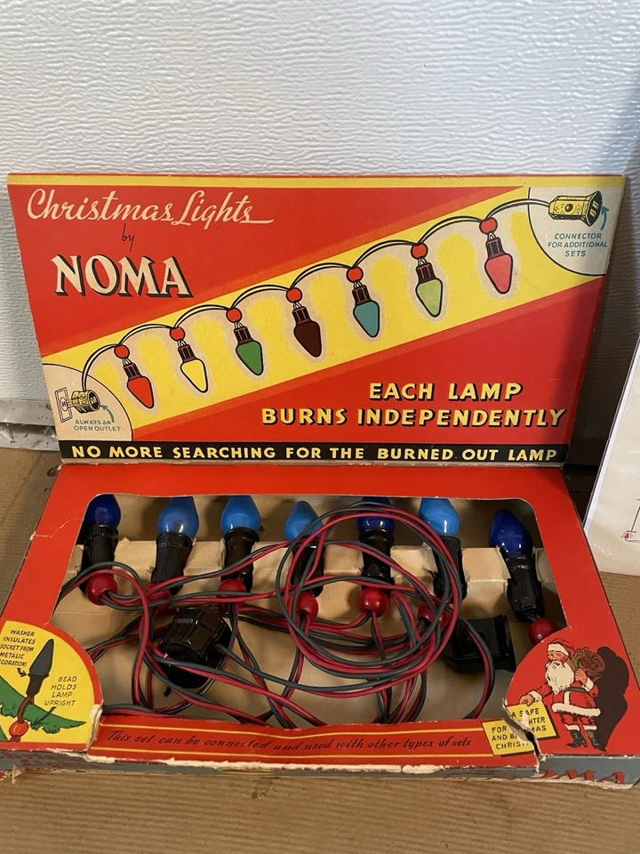 Cadena de luces Noma vintage (funciona) en caja original con anuncio de publicación de sábado por la noche. Foto 3 de 4