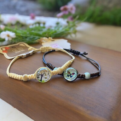 2x Adjustable Braided Bracelets with Tree of Life and butterfly Design ...