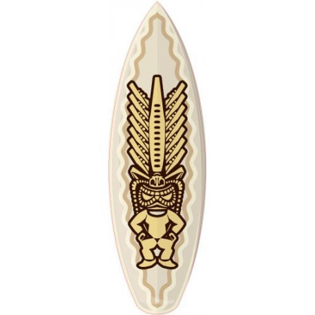 Grande planche de surf décorative en bois motif Tiki 100cm