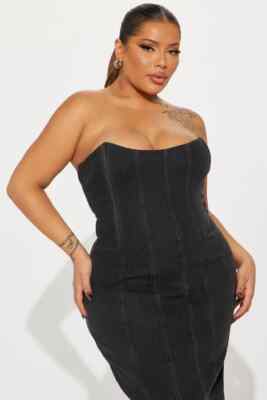 FASHION NOVA HOTTIE DENIM MIDI DRESS CURVE PLUS SIZE 1X BLACK | eBay