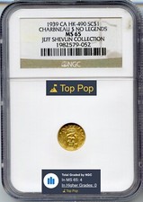 TOP POP! - 1939 CA HK-490 CHARBNEAU SC$1, CALIFORNIA FRACTIONAL GOLD / NGC MS65