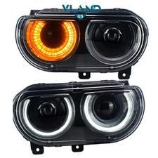 Pair For 2008-2014 Dodge Challenger VLAND Projector Headlights OE Style DRL Sets