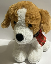 Hug Fun Plush Brown White Puppy Love Dog Heart Bow Stuffed Animal Toy 13" Hugfun