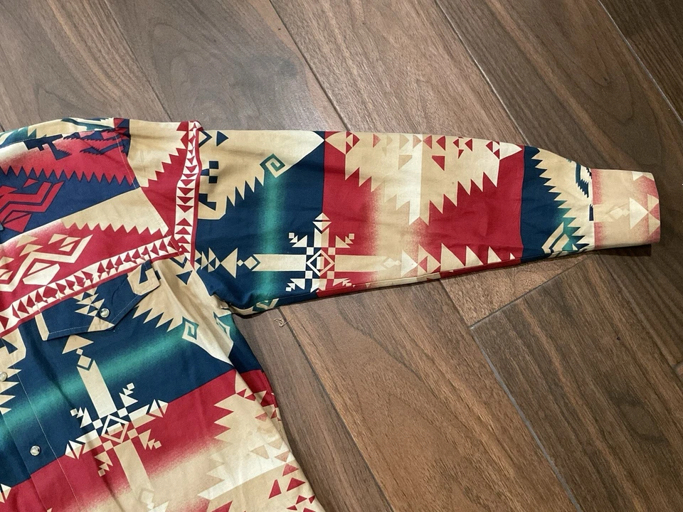 Roper Shirt Mens Sz Large Snap Button Aztec Southwestern Rodeo Design - Image 2 of 4