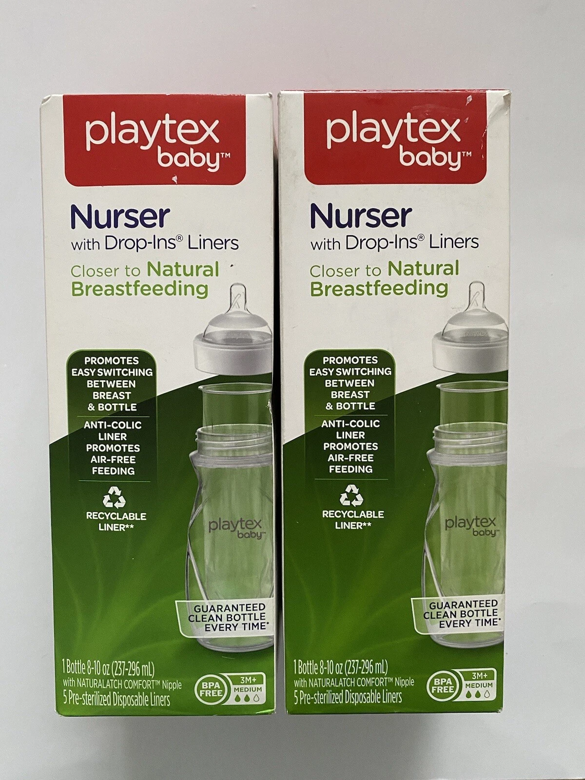2 x Playtex Baby Nurser Drop Ins Liners 8-10 Oz Bottle with 5 Disposable Liners