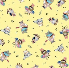 Feline Drive Fabric MUSICAL CATS Yellow Musician Cats - Fat Quarter 18"x22" FQ