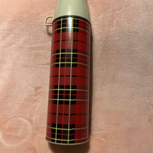Vintage Red Plaid Thermos Bottle No 2442 1973 King Seeley Thermos Co 13 in Tall - Picture 3 of 12
