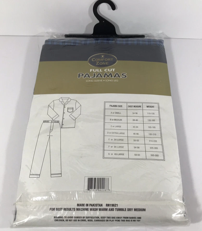 Conjunto de pijama Comfort Zone para hombre 2 piezas NUEVO manga larga/pierna larga talla 4XL azul a cuadros Foto 3 de 4