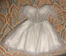 White Corset Sequin Beaded Woman  s Semi-formal/Homecoming/Prom Dress Small 