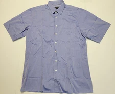 SCOTT BARBER Casual Short Sleeve Button Shirt Men's LARGE L Metallic Blue COTTON