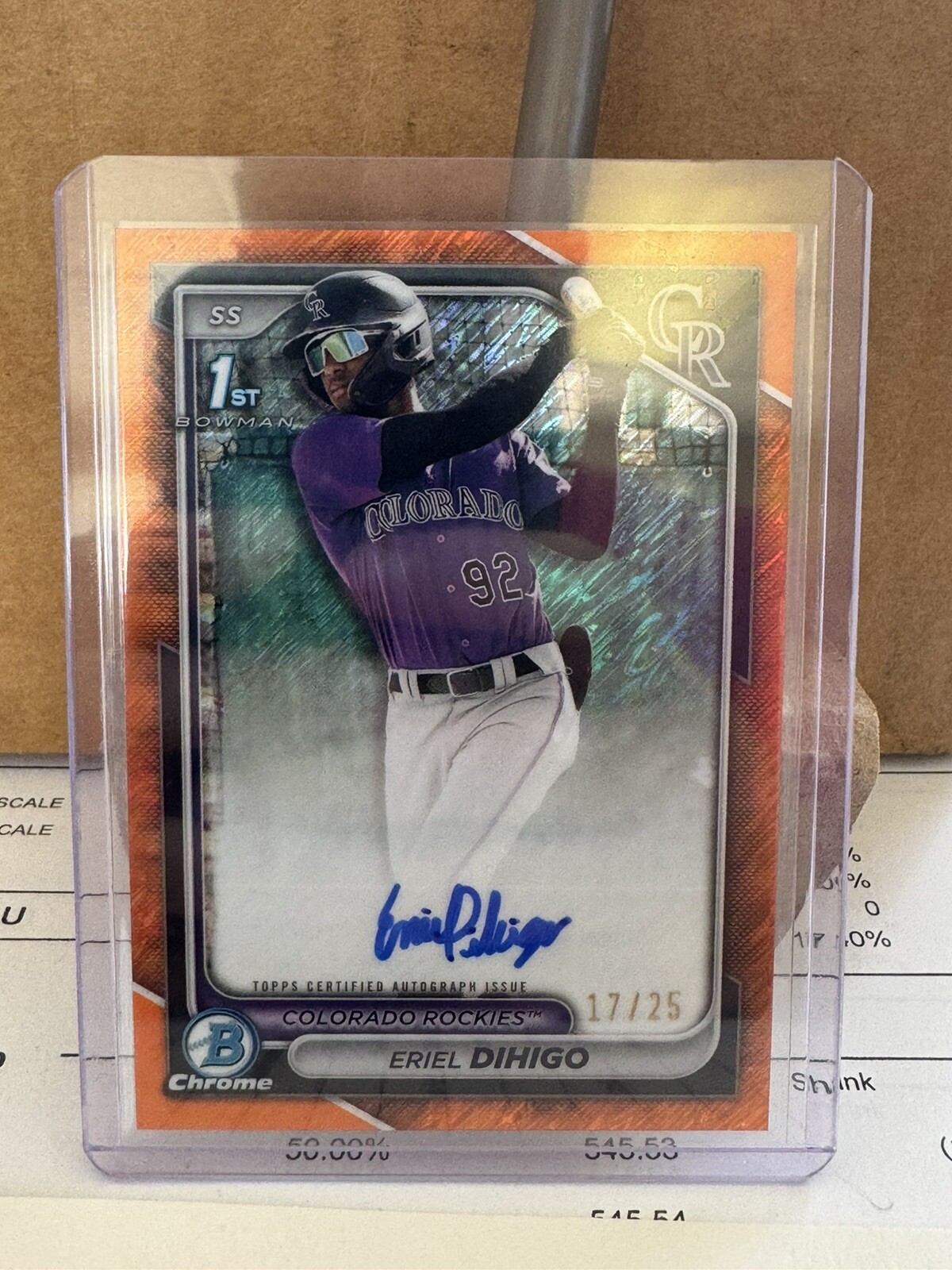Eriel Dihigo 2024 1st Bowman Chrome Auto #BCP-200 Orange Shimmer #/25 Rockies
