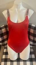 NWT VICTORIA'S SECRET RED VARDIA SILVER SHINE STRAP CHEEKY ONE PIECE SWIMSUIT