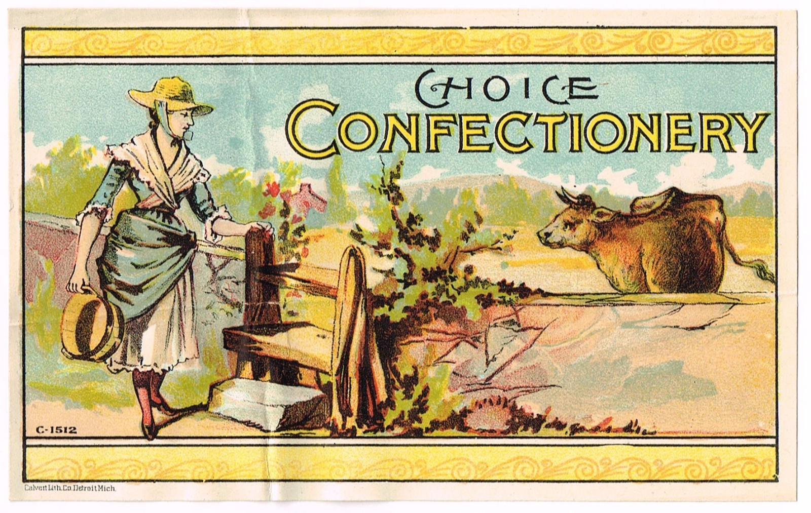 CANDY LABEL VINTAGE ANTIQUE 1892 CALVERT LITHO COMPANY DETROIT