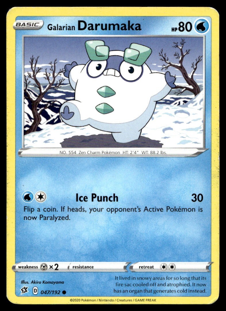 Galarian Darumaka 47/192 Pokemon Card Rebel Clash Common 80 HP Lightly Played AB