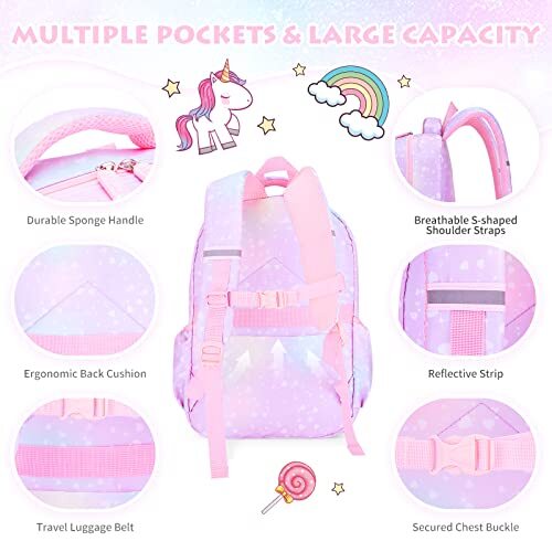 Kids Backpack Set With Insulated Lunch Box – Cute School Bag For Girls, Galaxy Blue - View #9