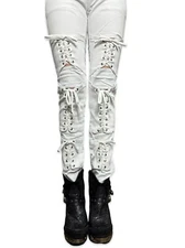 Tripp NYC Lace Moto Punk Goth Rocker Biker Stage Rave Skinny White Jeans Pants