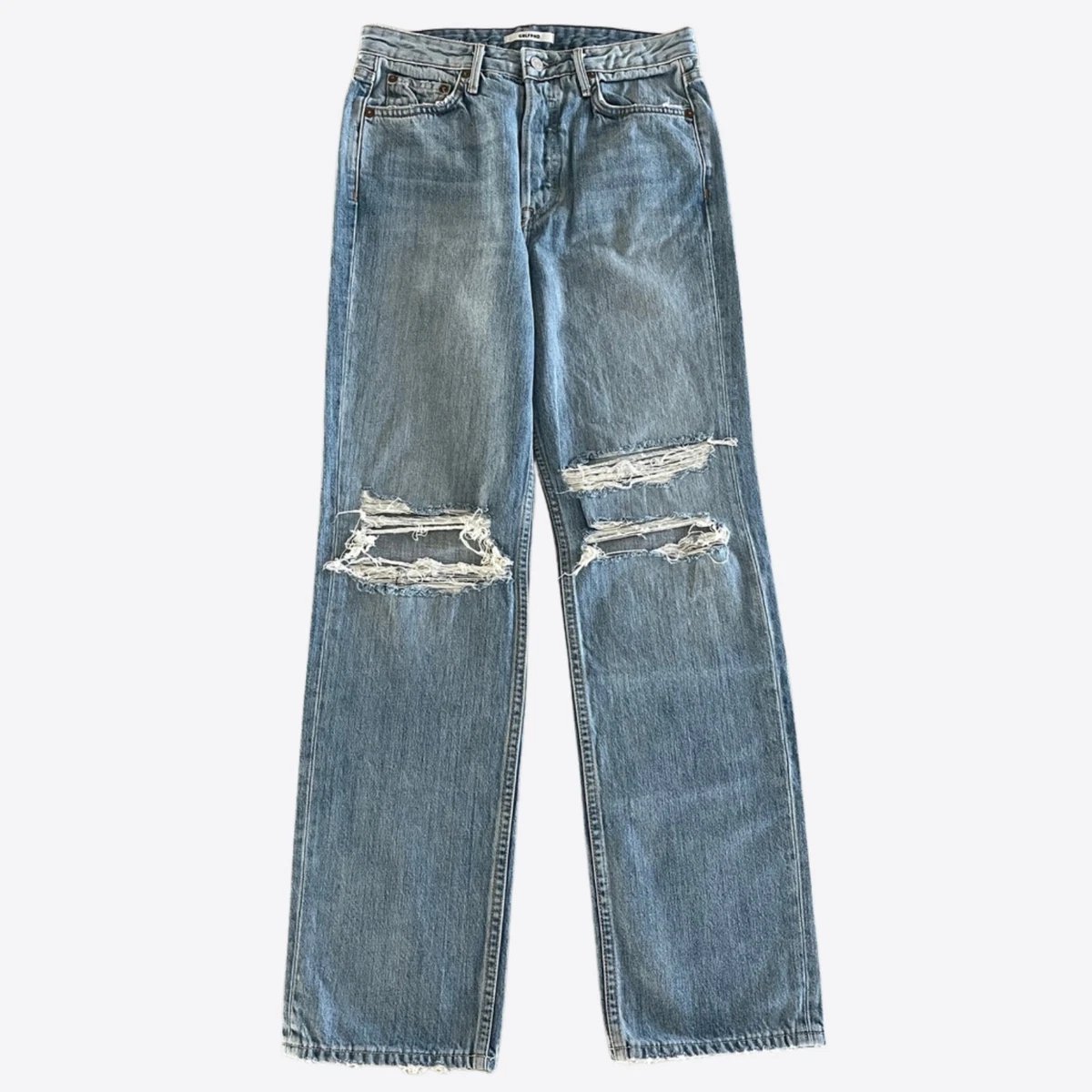 GRLFRND Mica Women s Jeans Super High Rise Button Fly Destroyed Straight Leg 27