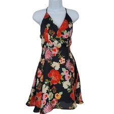 Lulu's Floral Tropical Print Criss Cross Back Lined Mini Dress Size Small