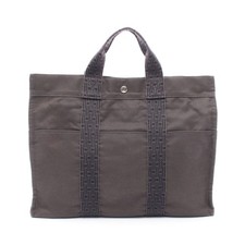 HERMES Aile Line MM Tote Bag Nylon Canvas Dark Gray Silver Hardware #RC4332