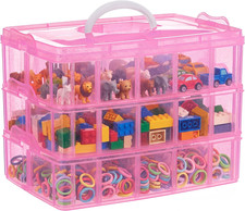 SGHUO Bead Organizers and Storage 3-Tier Pink Craft Container Stackable Box with