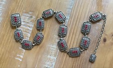 VTG Brighton Silver Concho Link Chain belt W Red Stones SZ L Western Festival