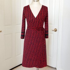 VINTAGE Wrap Dress Red Rust Black Green Dress Three Quarter Sleeve Cabincore