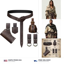 6pc faux leather medieval belt set sword holster pouch horn holder renaissance