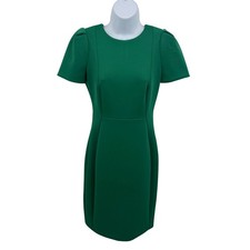 Calvin Klein Women's 4 Dress Green Short Sleeve Puff Shoulder Gold Zipper