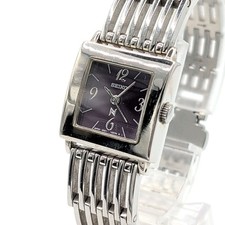 SEIKO NOIR 4N21-5430 Quartz Watch Ladies Silver Purple Dial Square Vintage