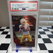 Panini 2020 Select Justin Herbert #344 Maroon Prizm Die-Cut Rookie PSA 9 Card. rookie card picture