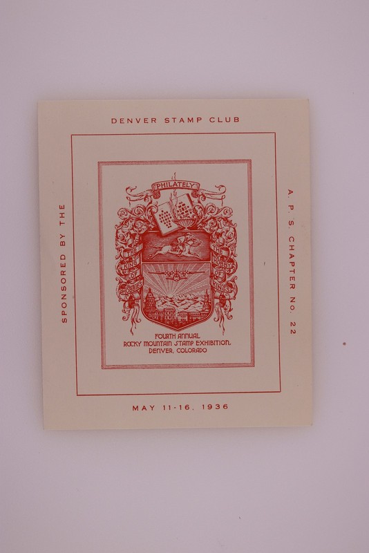 1936 Denver Stamp Club Rocky Mtn Stamp Exhib Philatelic Souvenir Label Ad