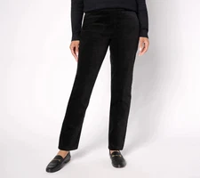 Denim & Co. Stretch Velvet Straight Leg Pull-On Pant-Black-Petite Medium-A662788