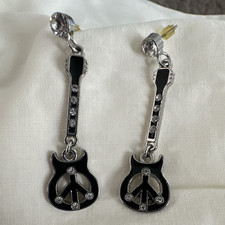 HARD ROCK Silver Black Peace Sign Dangle Drop...