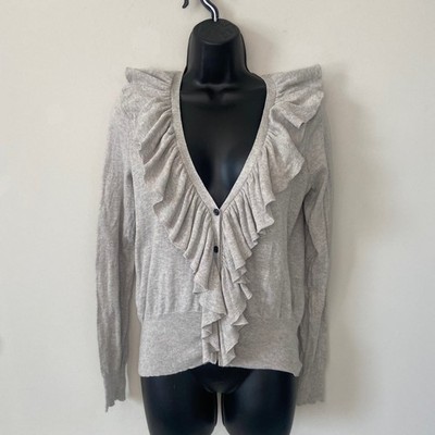 Ralph Lauren Denim & Supply Grey Button Ruffle Front Cardigan Sz Large