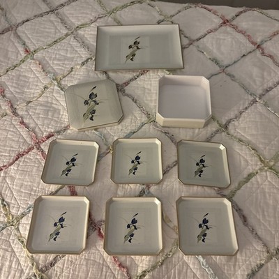 Otagiri  Grand Iris  Lacquerware Set 6 Boxed Coasters - 4  & Tray 8  x 5 