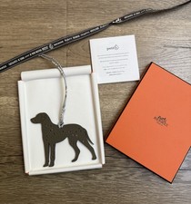 NEW HERMES Petit H Dalmatian Dog Leather Bag Charm Dark Green Grey Red