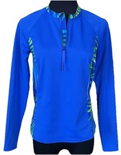 Lands End Women Swim Top Rash Guard Long Sleeve COLLARED 1/4 Zip Sz XS 2-4 EUC