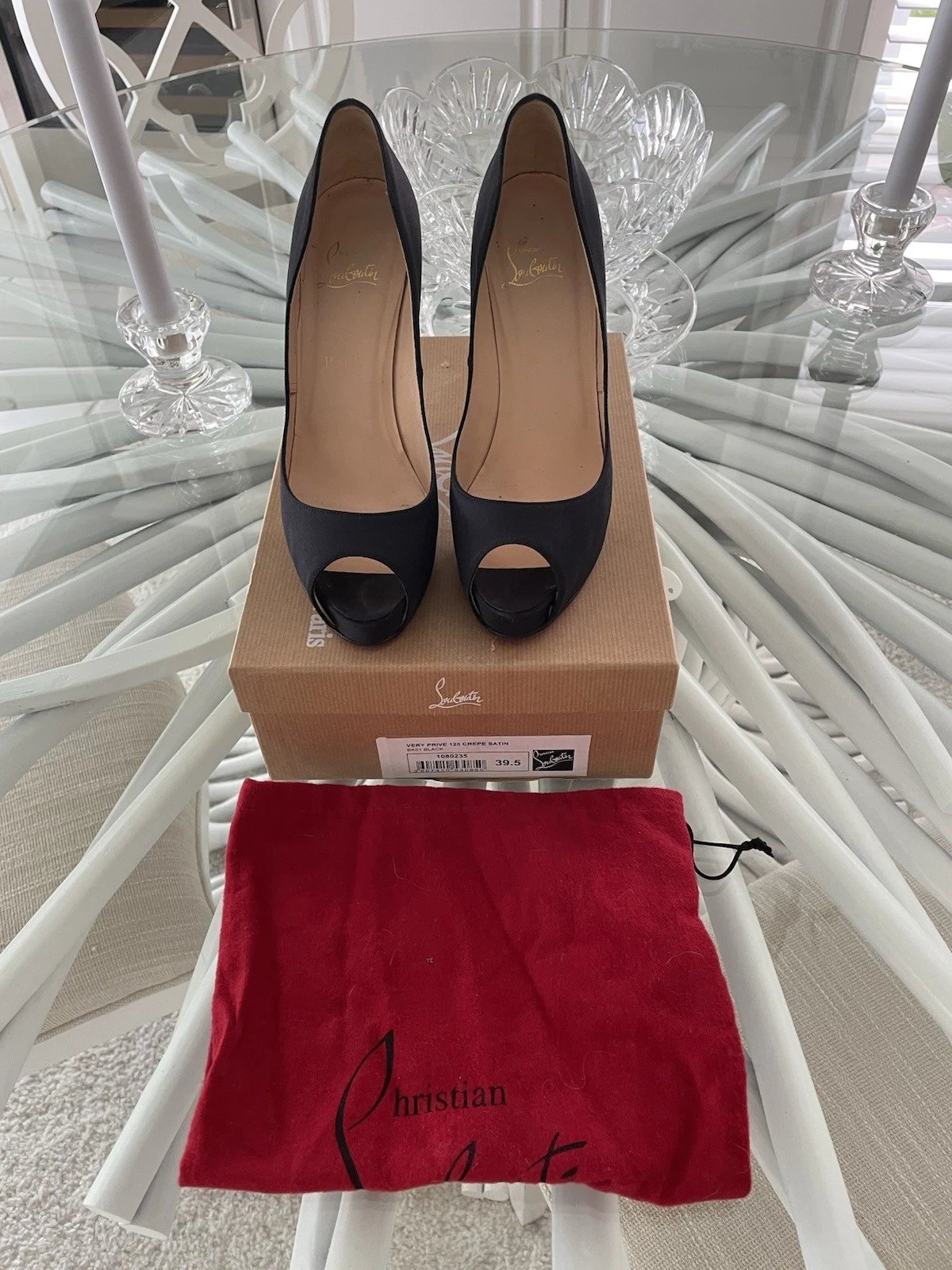 Christian Louboutin — Christian Louboutin Very Prive 120 Black Crepe Satin In Box EUC Size 39.5/9