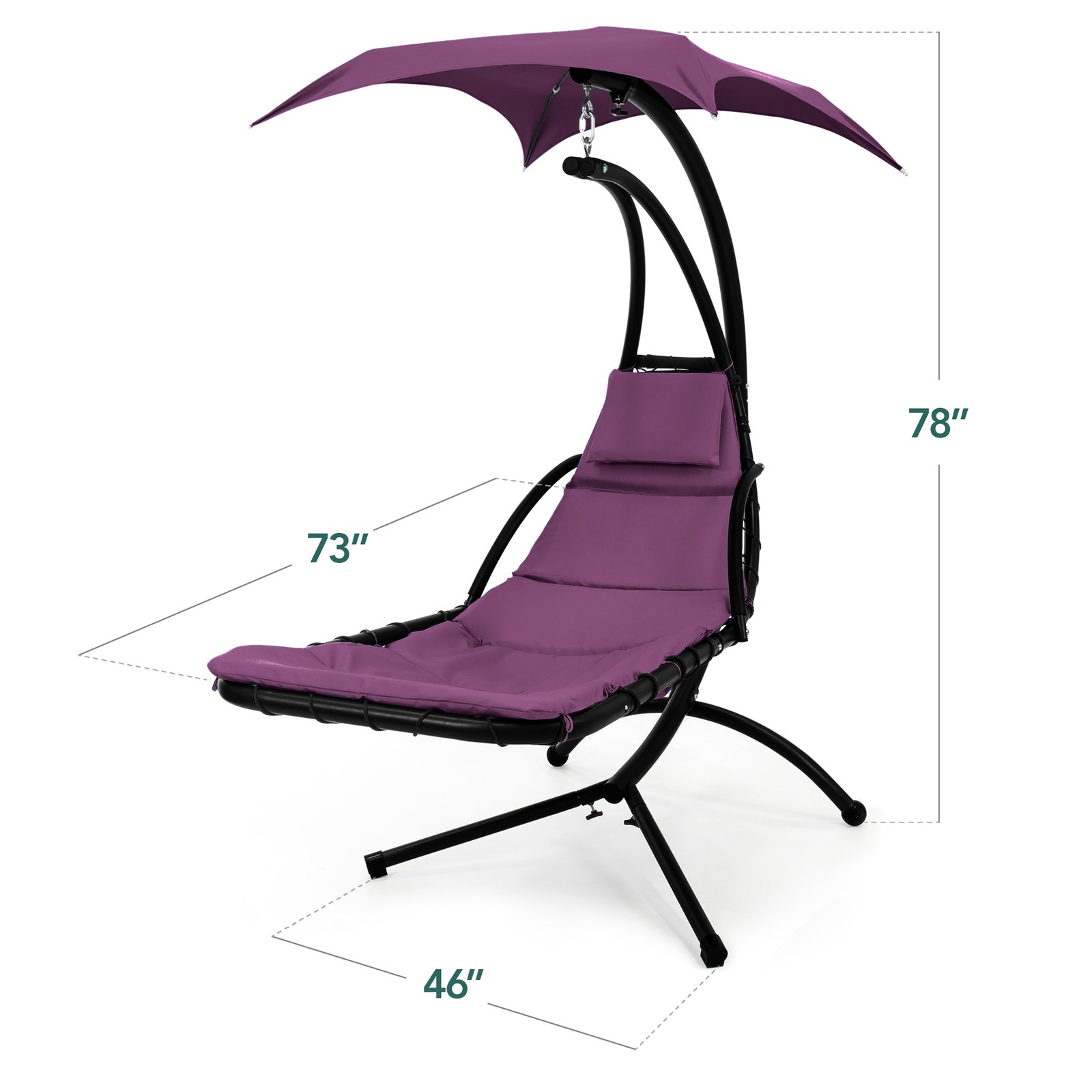 Best Choice Products Hanging LED-Lit Curved Chaise Lounge Chair Pillow Canopy