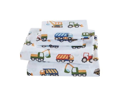 Linen Plus Sheet Set for Kids Construction Tractors Excavators Loaders Dump T...