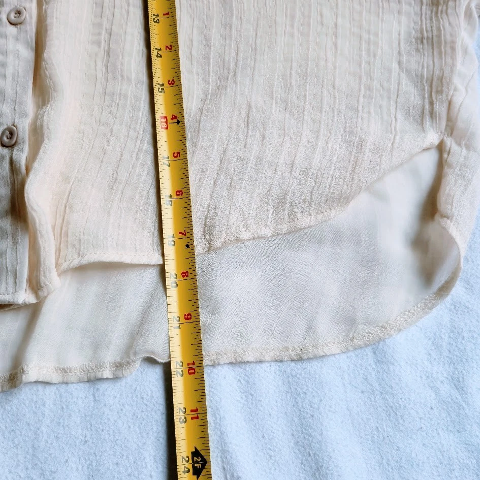 De Rêve Pure Cream Sheer Stripe Blouse | Size M | Minimalist Relaxed Button Down image 4