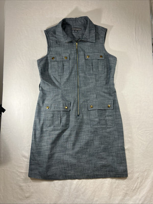 Sharagano Blue Poly Cotton Women's 14p Sleeveless Sheath Dress