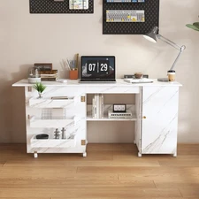 Folding Sewing Machine Table Multipurpose Cabinet with 1 Storage Shelves 3 Trays