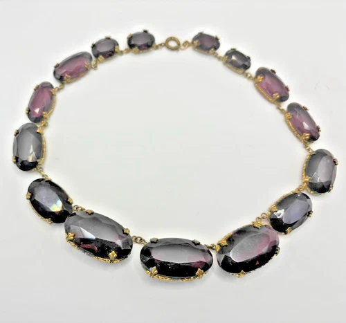 Vintage Czech Bohemian Necklace Deep Garnet Red Glass Statement 77g Repairs