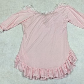 VTG Knit Flicks Lingerie Nightie Large Pink Lace Trim USA 80&rsquo;s Cottage Core
