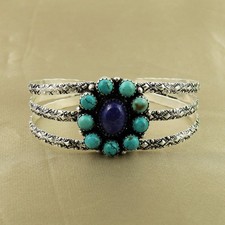 Natural Lapis Lazuli & Turquoise Sterling Silver Plated Cuff Bangle