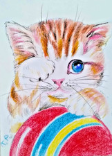 ACEO cat watercolor pencil by the author original 3,5