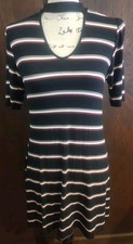 Arizona T Shirt Dress Womens Large L  Black Burgundy Striped Short Sleeve Shift