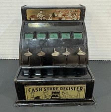 Vintage 1930  s Durable Toy  Novelty Co. Black Metal Toy Cash Store Register