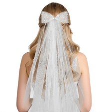 White Bow Bridal Veil Bride To Be Tulle Hair Decoration Bachelorette Party